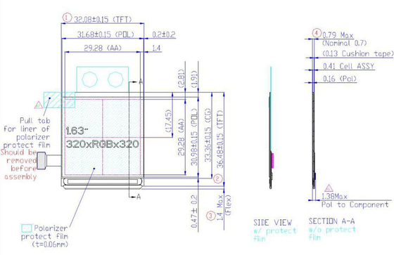 1.63 Inch Square Oled Display,  320x320 Mipi Interface,  IC RM69032 Driving