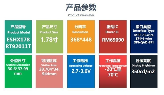1,78 inch AMOLED LCD-scherm met 368*448 resolutie QSPI-interface High Definition Kleurenscherm met hoge helderheid