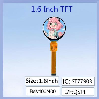 1.6 inch ronde IPS TFT LCD-scherm - 400x400 hoge resolutie, ST77903 driver IC, 16-pins plug-in interface, full-color, brede kijkhoek voor slimme wearables/industriële instrumenten/doe-het-zelf elektronische projecten