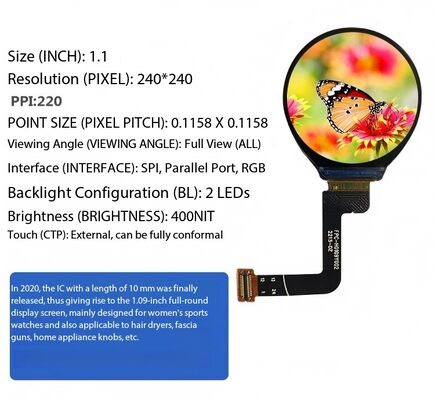 1.1 Inch Round IPS TFT Color Display with 240x240 Resolution and 400nit Brightness 4SPI interface Driver IC GC9A01 home appliances